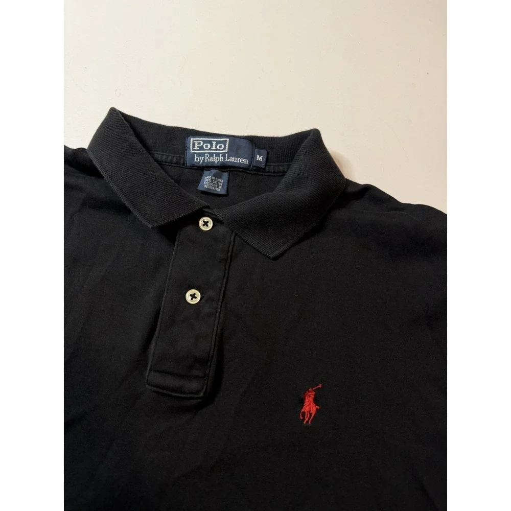 Vintage Polo Ralph Lauren Polo Shirt Mens Medium Black Short Sleeve Classic Fit